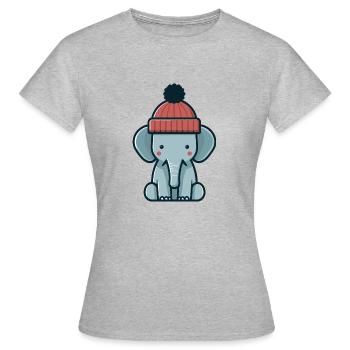 Pachyderme d’hiver éléphant avec bonnet rouge - T-shirt Femme - gris chiné - Devant - AI Model Female 172 dark (172cm)