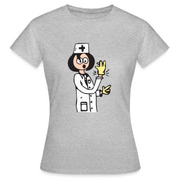Ärztin mit Handschuhe und Arztkittel - Frauen T-Shirt - Grau meliert - Vorne - AI Model Female 172 dark (172cm)