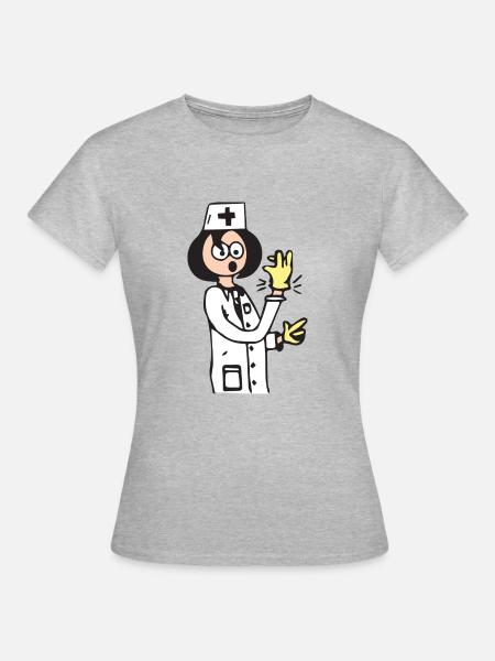 Ärztin mit Handschuhe und Arztkittel - Frauen T-Shirt - Grau meliert