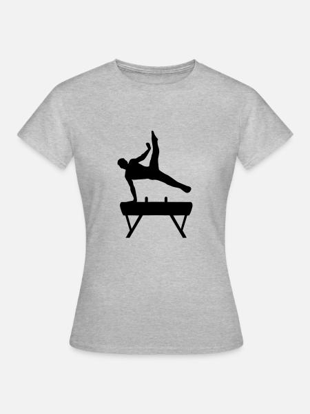 Turner am Seitpferd, Turnen - Frauen T-Shirt - Grau meliert