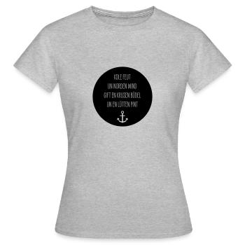 Plattdeutsch Plattdüütsch Krusen Büdel Lütten Pint - Frauen T-Shirt - Grau meliert - Vorne - AI Model Female 172 dark (172cm)