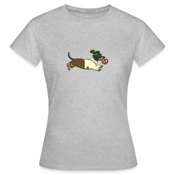 Dackel mit Breze - Frauen T-Shirt - Grau meliert - Vorne - AI Model Female 172 dark (172cm)