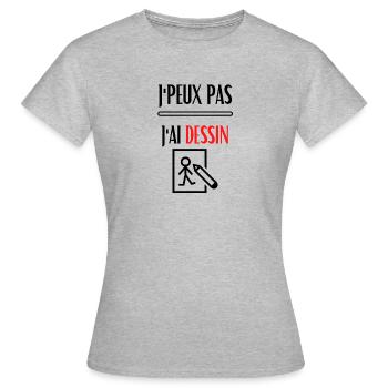 j'peux pas j'ai dessin / dessiner / prof de dessin - T-shirt Femme - gris chiné - Devant - AI Model Female 172 dark (172cm)