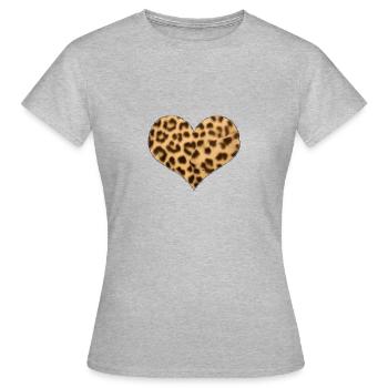 herz Leopard Leo - Frauen T-Shirt - Grau meliert - Vorne - AI Model Female 172 dark (172cm)