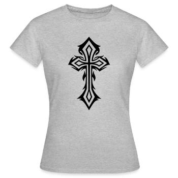 Croix, Crucifix, avec des épines, style gothique. - T-shirt Femme - gris chiné - Devant - AI Model Female 172 dark (172cm)