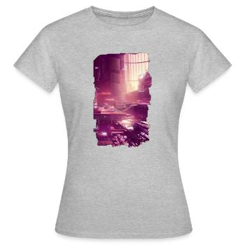 Lila futuristische Stadt - Frauen T-Shirt - Grau meliert - Vorne - AI Model Female 172 dark (172cm)