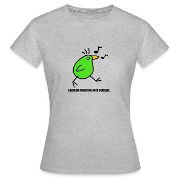Lebensfreude mit Musik, Vögelchen Noten Konzert - Frauen T-Shirt - Grau meliert - Vorne - AI Model Female 172 dark (172cm)