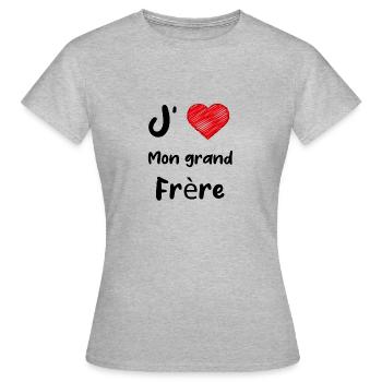 J aime mon grand frère - T-shirt Femme - gris chiné - Devant - AI Model Female 172 dark (172cm)