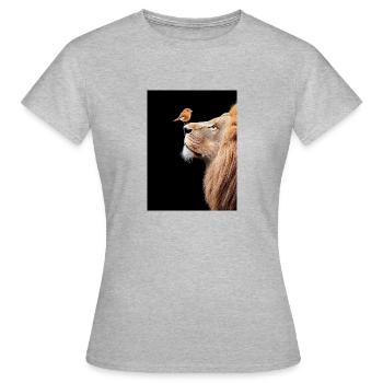 Lion avec un oiseau sur le nez - T-shirt Femme - gris chiné - Devant - AI Model Female 172 dark (172cm)
