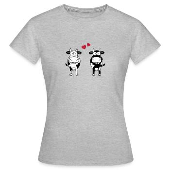 Maehmuhry Kuehe Herz - Frauen T-Shirt - Grau meliert - Vorne - AI Model Female 172 dark (172cm)