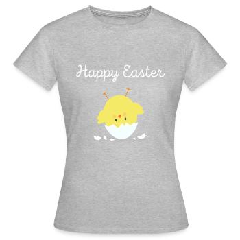 Joyeuses Pâques Joyeuses Pâques poussin avec coquille d'oeuf - T-shirt Femme - gris chiné - Devant - AI Model Female 172 dark (172cm)
