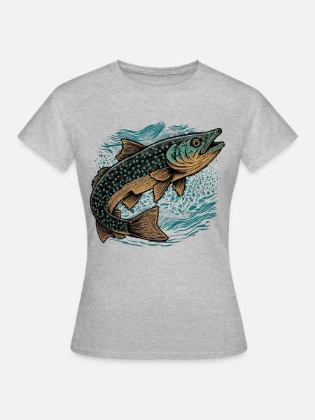 Fisch Kunstwerk - Frauen T-Shirt - Grau meliert