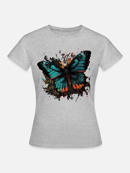 Schmetterlings-Verwandlung - Frauen T-Shirt - Grau meliert