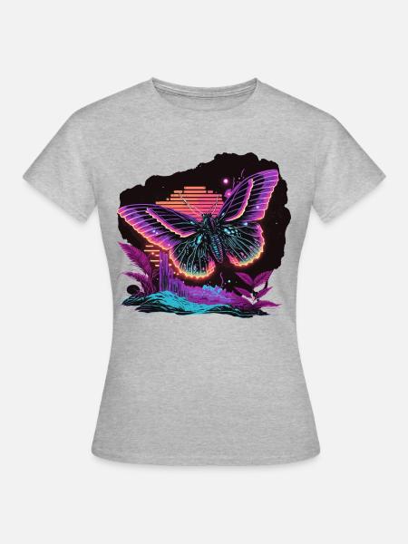Glühender Vaporwave Schmetterling - Frauen T-Shirt - Grau meliert