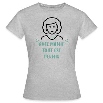 Avec mamie tout est permis - T-shirt Femme - gris chiné - Devant - AI Model Female 172 dark (172cm)