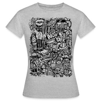 New York Doodle Ink - Dame-T-shirt - grå meleret - Foran - AI Model Female 172 dark (172cm)