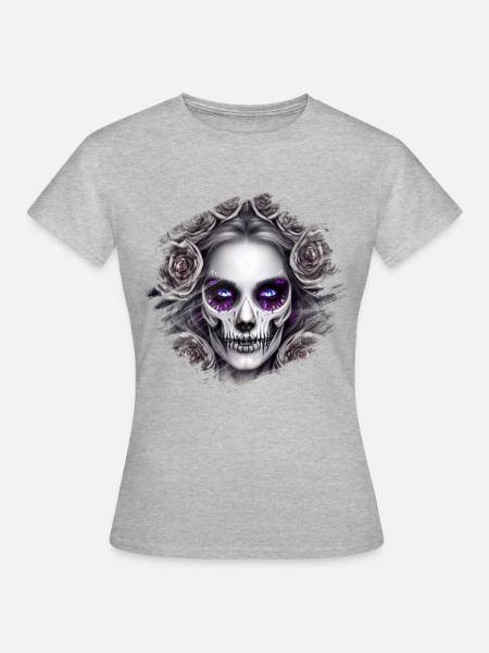 Totenkopf Frau - Fantasy - Frauen T-Shirt - Grau meliert