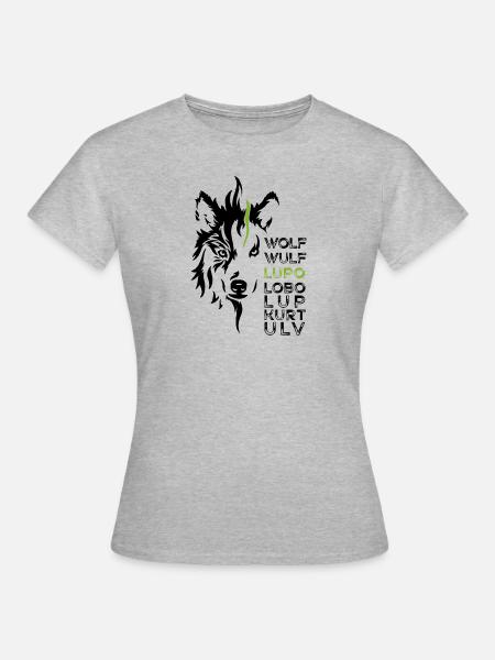 GOWILD Wolf - allover Design - schwarz-grün - Frauen T-Shirt - Grau meliert
