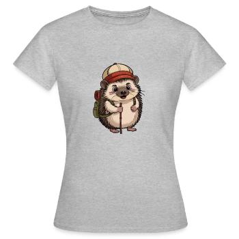 Hedgehog with backpack on the move - Women's T-Shirt - heather grey - Front - AI Model Female 172 dark (172cm)
