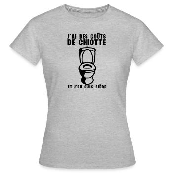 gout chiotte fiere toilette wc citation - T-shirt Femme - gris chiné - Devant - AI Model Female 172 dark (172cm)