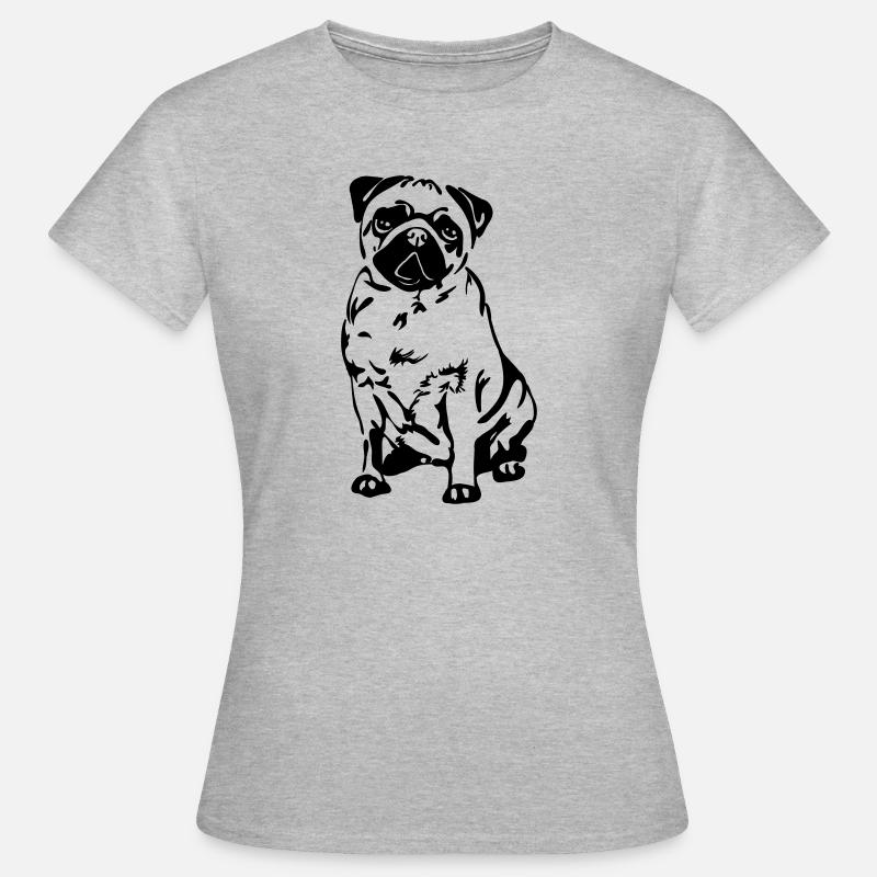 Mops Pug Hund Hunde Wilsigns - Frauen T-Shirt - Grau meliert