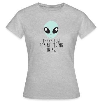 Alien / Zone 51 / UFO: Merci de croire en - T-shirt Femme - gris chiné - Devant - AI Model Female 172 dark (172cm)