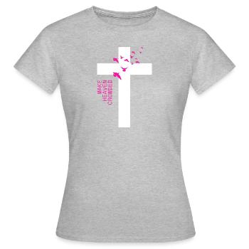 Croix blanche « Make Heaven Crowded » Design - T-shirt Femme - gris chiné - Devant - AI Model Female 172 dark (172cm)