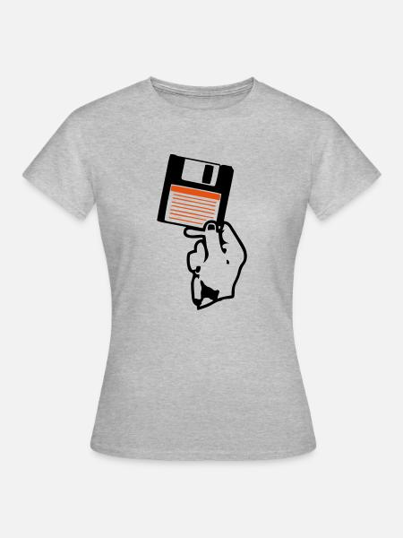 Ich halte dir eine Handdiskette. - Frauen T-Shirt - Grau meliert