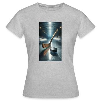 Eishockey, Puck und Schläger - Frauen T-Shirt - Grau meliert - Vorne - AI Model Female 172 dark (172cm)