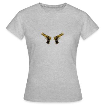 Golden Pistols - Goldene Pistolen Waffenbesitzer - Frauen T-Shirt - Grau meliert - Vorne - AI Model Female 172 dark (172cm)