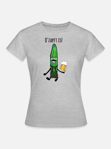 Gurke,Partygurke,Bier, o'zapft is - Frauen T-Shirt - Grau meliert