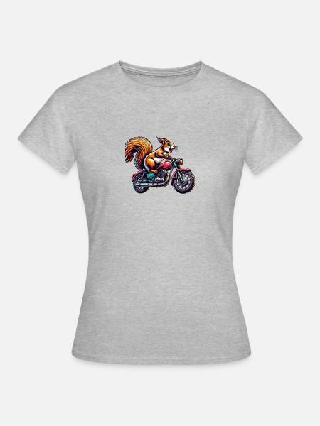Motorrad Bike Eichhörnchen Nüsse Tierliebhaber - Frauen T-Shirt - Grau meliert