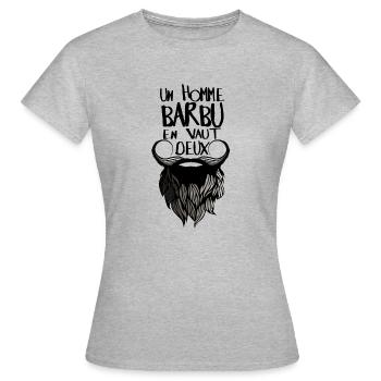 citation homme barbu vaut deux 2 humour barbe drol - T-shirt Femme - gris chiné - Devant - AI Model Female 172 dark (172cm)