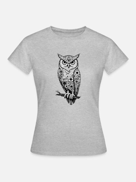 Eule | UHU Mechanische Eule | Eulen nach Athen - Frauen T-Shirt - Grau meliert