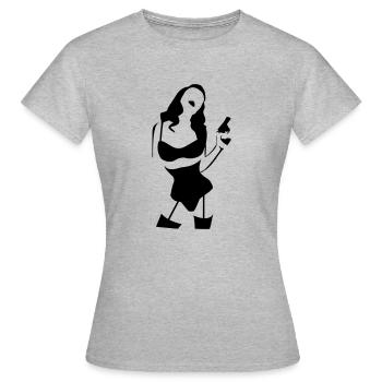 pin-up with gun - T-shirt Femme - gris chiné - Devant - AI Model Female 172 dark (172cm)