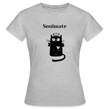 Soulmate schwarze Katze mit Herz + Heiligenschein - Frauen T-Shirt - Grau meliert - Vorne - AI Model Female 172 dark (172cm)