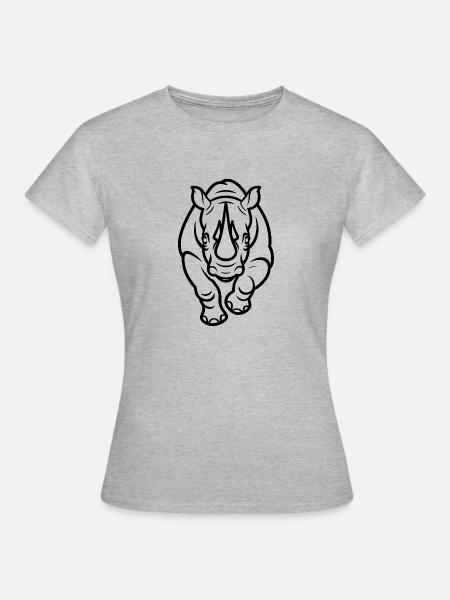 Mighty Rhino - Sauberes Tierdesign - Frauen T-Shirt - Grau meliert