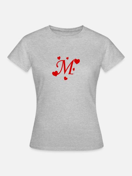 Buchstabe M mit Herzen - Frauen T-Shirt - Grau meliert