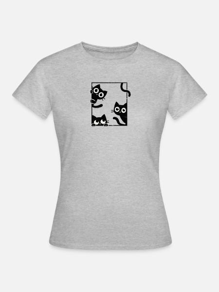 Neugierige Katzen – Katzen im Rahmen - Frauen T-Shirt - Grau meliert