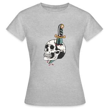 dague transperce crane tete de mort old school - T-shirt Femme - gris chiné - Devant - AI Model Female 172 dark (172cm)