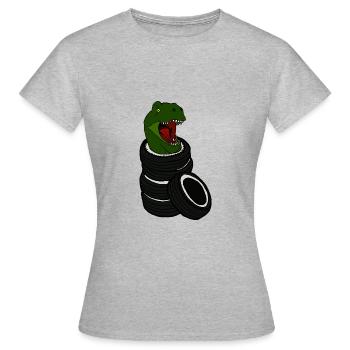 Tyrannosaurus Rex in Autoreifen T Rex Dino Umwelt - Frauen T-Shirt - Grau meliert - Vorne - AI Model Female 172 dark (172cm)