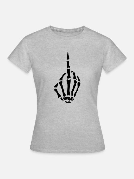 skelett_mittelfinger01 - Frauen T-Shirt - Grau meliert