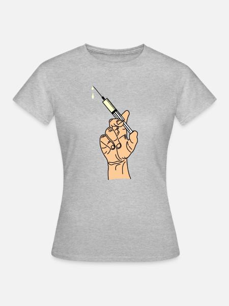 Hand mit Impfspritze 5 - Frauen T-Shirt - Grau meliert