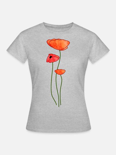 Drei Mohnblüten - Frauen T-Shirt - Grau meliert