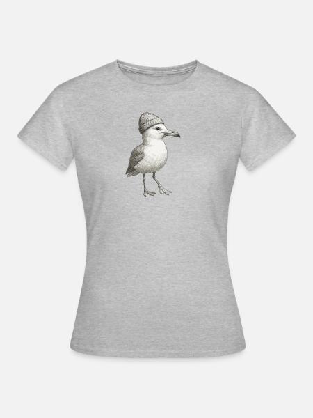 Moin Nordsee Möwe Mütze Beanie Schwarz Weiss - Frauen T-Shirt - Grau meliert