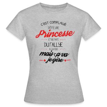 Compliqué d être Princesse et faire du Rallye - T-shirt Femme - gris chiné - Devant - AI Model Female 172 dark (172cm)
