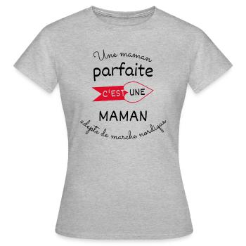 maman parfaite, maman adepte de marche nordique - T-shirt Femme - gris chiné - Devant - AI Model Female 172 dark (172cm)