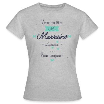 Veux tu veux tu être ma marraine d'amour - T-shirt Femme - gris chiné - Devant - AI Model Female 172 dark (172cm)