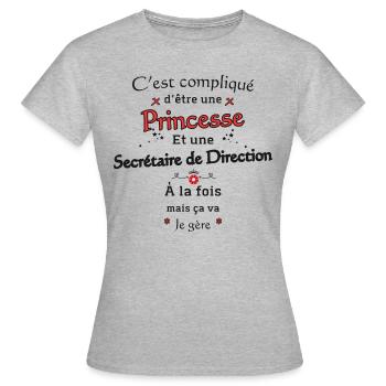 Princesse Secrétaire de Direction - T-shirt Femme - gris chiné - Devant - AI Model Female 172 dark (172cm)