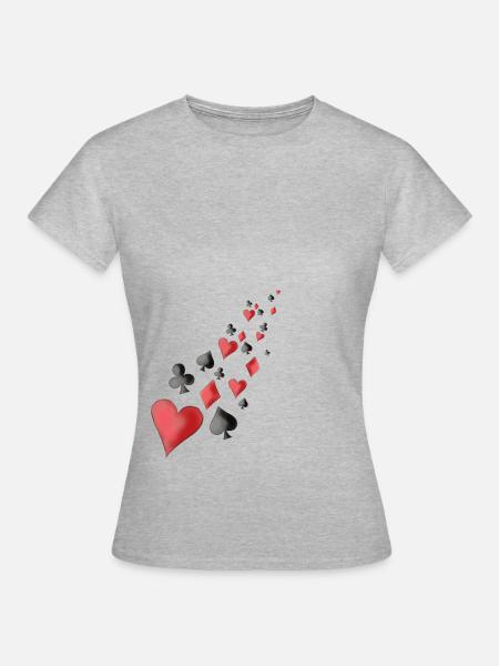 Herz,Karo,Pik, Kreuz - Frauen T-Shirt - Grau meliert